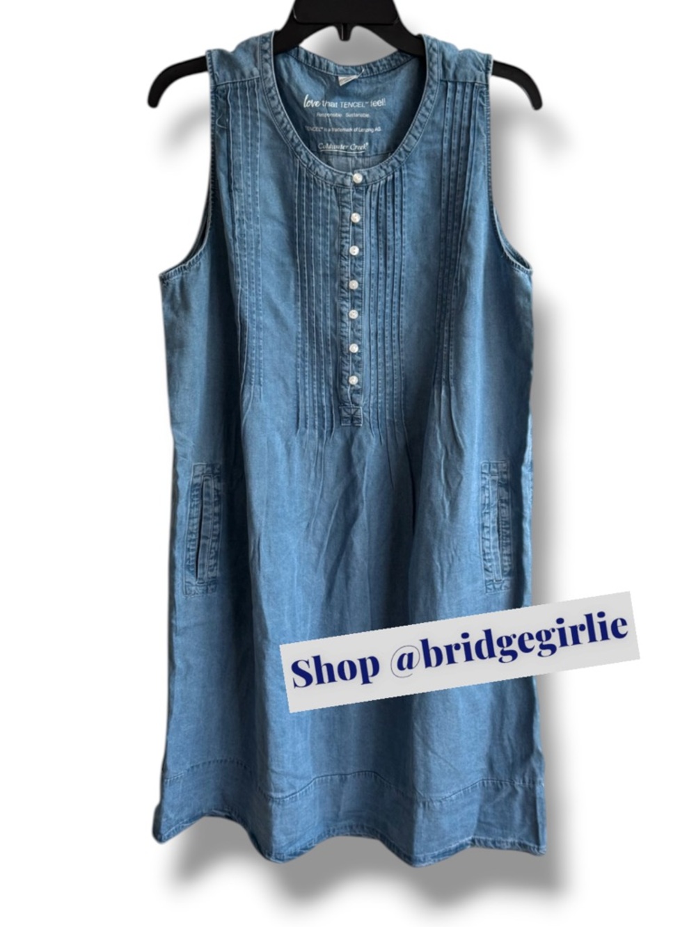 Coldwater Creek Sleeveless Chambray Quarter Button-Front Shift Dress - Blue